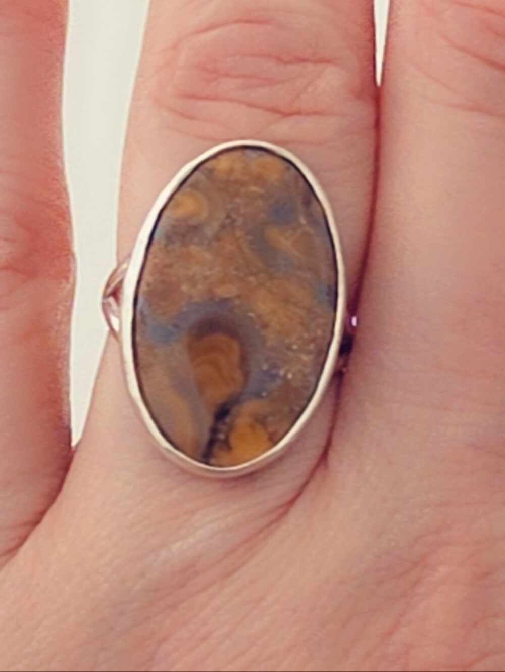 Estate Australian Bouler Opal Gemstone Ring Sterling Silver 925